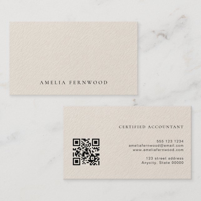 Luxury Faux Leather Certified Accountant QR Code Business Card (Front/Back)