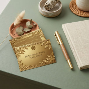 Luxury Faux Metal Gold Foliage Minimal Modern Logo Business Card