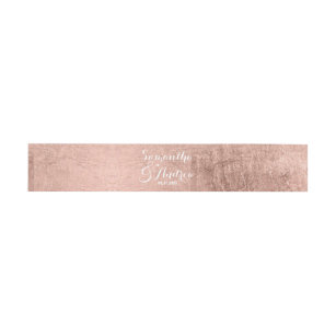 Luxury faux rose gold leaf wedding invitation belly band