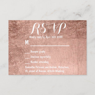 Luxury faux rose gold leaf wedding RSVP Card