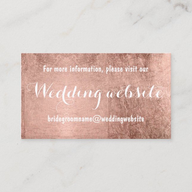 Luxury faux rose gold leaf wedding website enclosure card (Front)