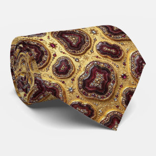 Luxury Faux Silk Burgundy + Gold Geode Neck Tie