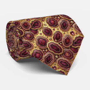 Luxury Faux Silk Burgundy + Gold Geode Neck Tie