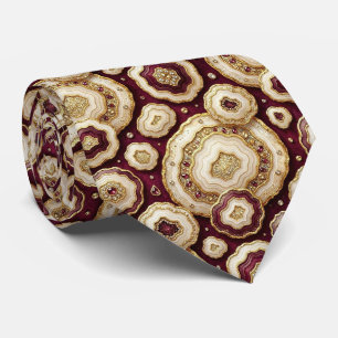 Luxury Faux Silk Burgundy + Gold Geode Neck Tie