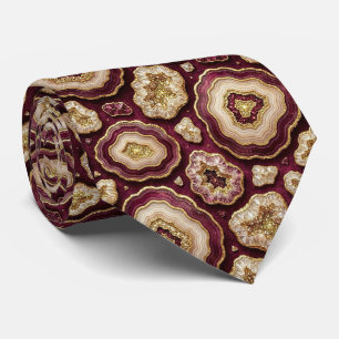 Luxury Faux Silk Burgundy + Gold Geode Neck Tie