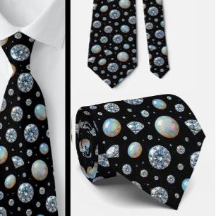 Luxury Faux Silk Diamond Opal Gentleman's Tie