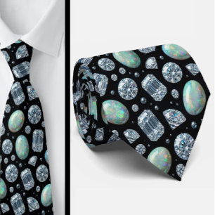 Luxury Faux Silk Diamond Opal Gentleman's Tie