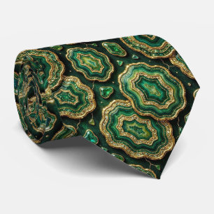 Luxury Faux Silk Green + Gold Geode Tie