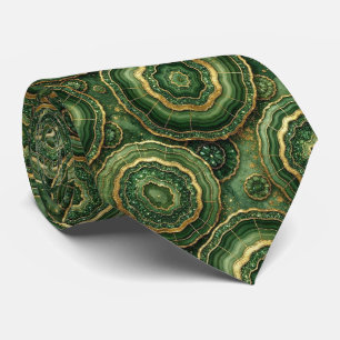 Luxury Faux Silk Green + Gold Geode Tie