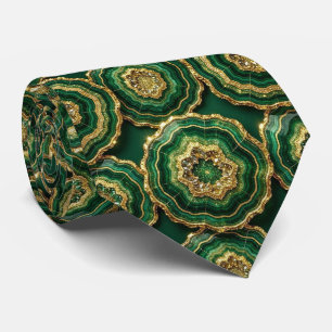 Luxury Faux Silk Green + Gold Geode Tie