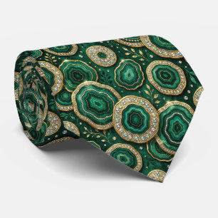 Luxury Faux Silk Green + Gold Geode Tie