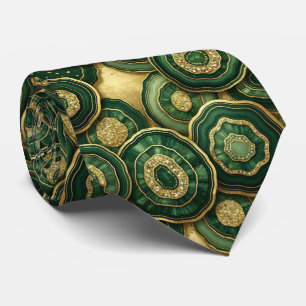 Luxury Faux Silk Green + Gold Geode Tie