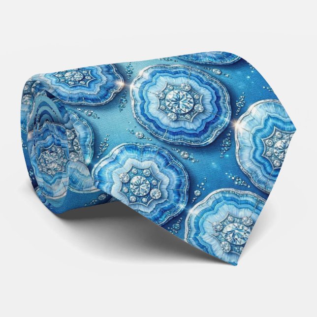 Luxury Faux Silk | Ocean Blue Geode Neck Tie (Rolled)