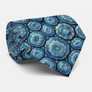 Luxury Faux Silk   Ocean Blue Geode Neck Tie