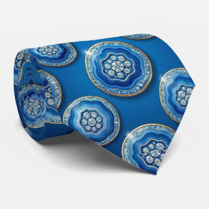 Luxury Faux Silk   Ocean Blue Geode Neck Tie