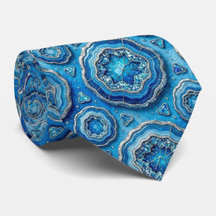Luxury Faux Silk   Ocean Blue Geode Neck Tie