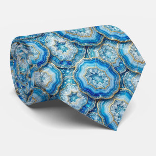 Luxury Faux Silk   Ocean Blue Geode Neck Tie