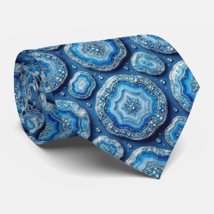 Luxury Faux Silk   Ocean Blue Geode Neck Tie
