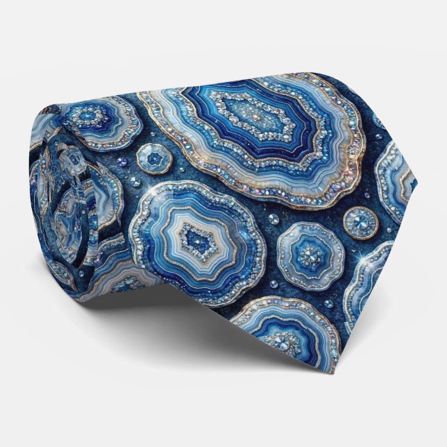 Luxury Faux Silk | Ocean Blue Geode Neck Tie (Rolled)