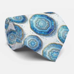 Luxury Faux Silk   Ocean Blue Geode Neck Tie