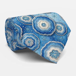 Luxury Faux Silk   Ocean Blue Geode Neck Tie
