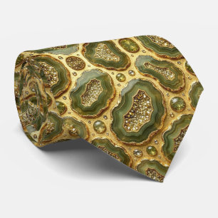 Luxury Faux Silk Olive + Gold Geode Neck Tie