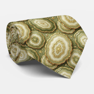 Luxury Faux Silk Olive + Gold Geode Neck Tie