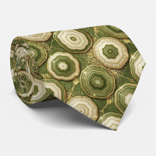 Luxury Faux Silk Olive + Gold Geode Neck Tie