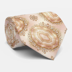 Luxury Faux Silk Rose Gold Geode Neck Tie