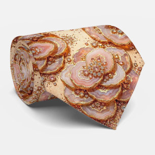 Luxury Faux Silk   Rose Gold Geode Neck Tie