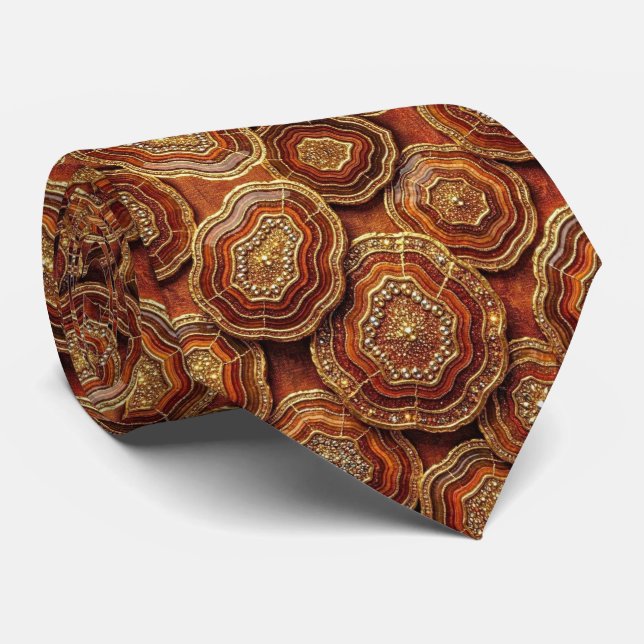 Luxury Faux Silk | Rust + Gold Geode Neck Tie (Rolled)