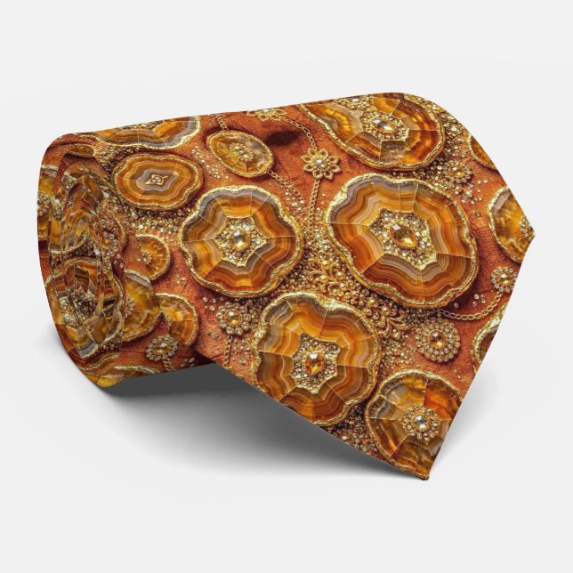 Luxury Faux Silk | Rust + Gold Geode Neck Tie (Rolled)