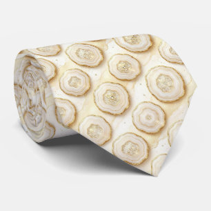 Luxury Faux Silk White + Gold Geode Neck Tie