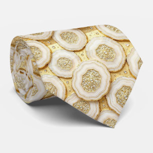 Luxury Faux Silk White + Gold Geode Neck Tie