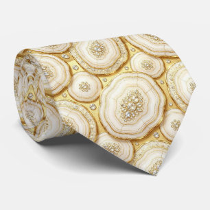 Luxury Faux Silk White + Gold Geode Neck Tie