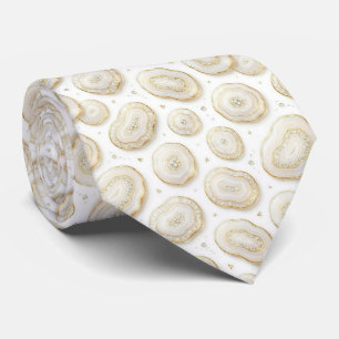 Luxury Faux Silk White + Gold Geode Neck Tie