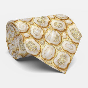 Luxury Faux Silk White + Gold Geode Neck Tie