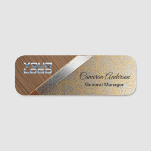 Luxury Filigree Wood Gold Name Tag
