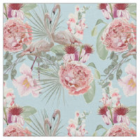 Luxury flamingo with fan plam and floral blue
