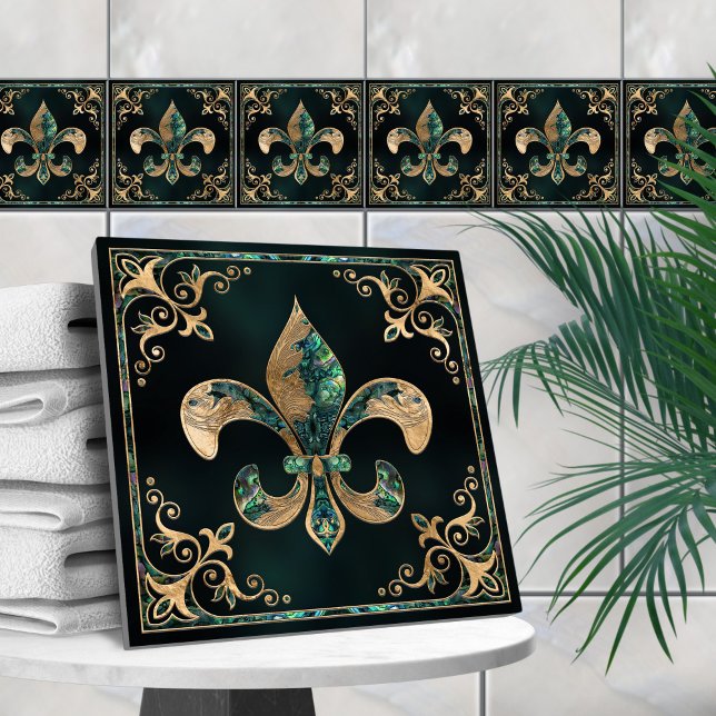 Luxury Fleur-de-lis - Abalone Shell and Gold Ceramic Tile (Creator Uploaded)