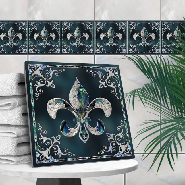 Luxury Fleur-de-lis - Abalone Shell and Pearl Ceramic Tile (Creator Uploaded)