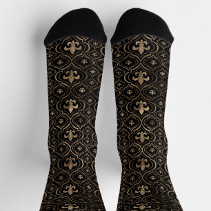 Luxury Fleur-de-lis pattern black and gold Socks