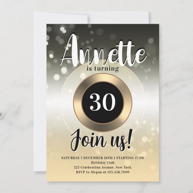 Luxury flitter sparkly birthday party  invitation (Front)