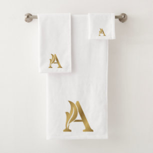 Luxury flora letter A in gold with a white backgro Bath Towel Set