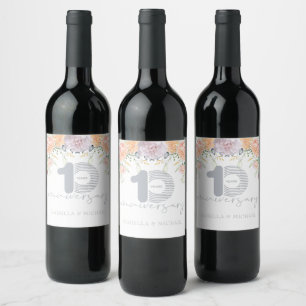 Luxury Floral 10th Wedding Anniversary Wine Label