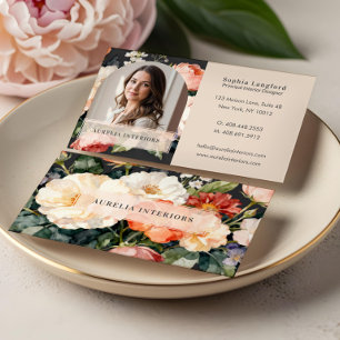 Luxury Floral Arch Photo Stylish Interior Designer Business Card
