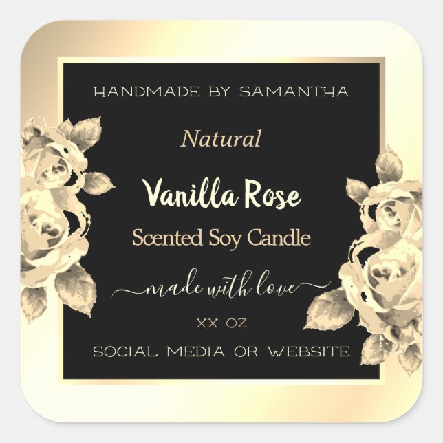 Luxury Floral Black Gold Product Packaging Labels (Front)