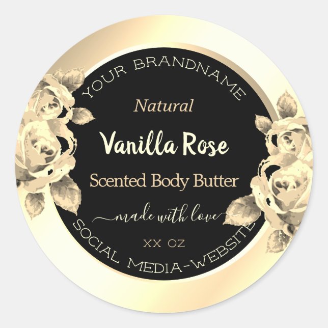 Luxury Floral Black Gold Product Packaging Labels (Front)