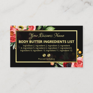 Luxury Floral Black Spa Ingredients Instructions Business Card