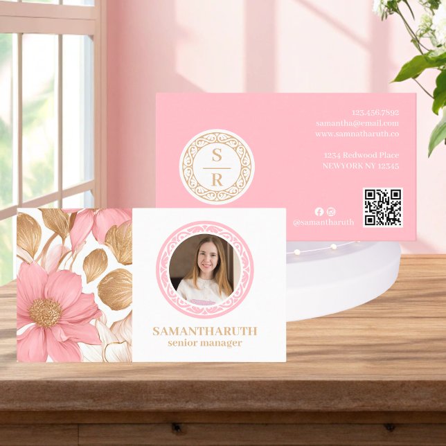 Luxury Floral Botanical Monogram Logo Brand Photo Business Card (Creator Uploaded)